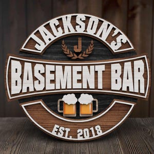 Personalized Bar Sign, Round Wooden Sign, Custom Wood Sign, Home Bar Sign, Cabin, Man Cave, Pub, Bar Decor, Rustic Home Decor, Basement Bar