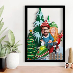 Personalisierte 3D-Karikatur weihnachtliche Holzmalerei, benutzerdefinierte Cartoon, personalisierter Holzrahmen, Wohnkultur, Wandkunst, Weihnachtsgeschenk