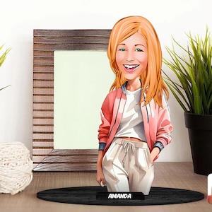 Gepersonaliseerde 3D houten cartoon vrouwelijk beeldje trinket, aangepaste cartoon dame portret, verjaardagscadeau, kerstcadeau, cadeau voor haar