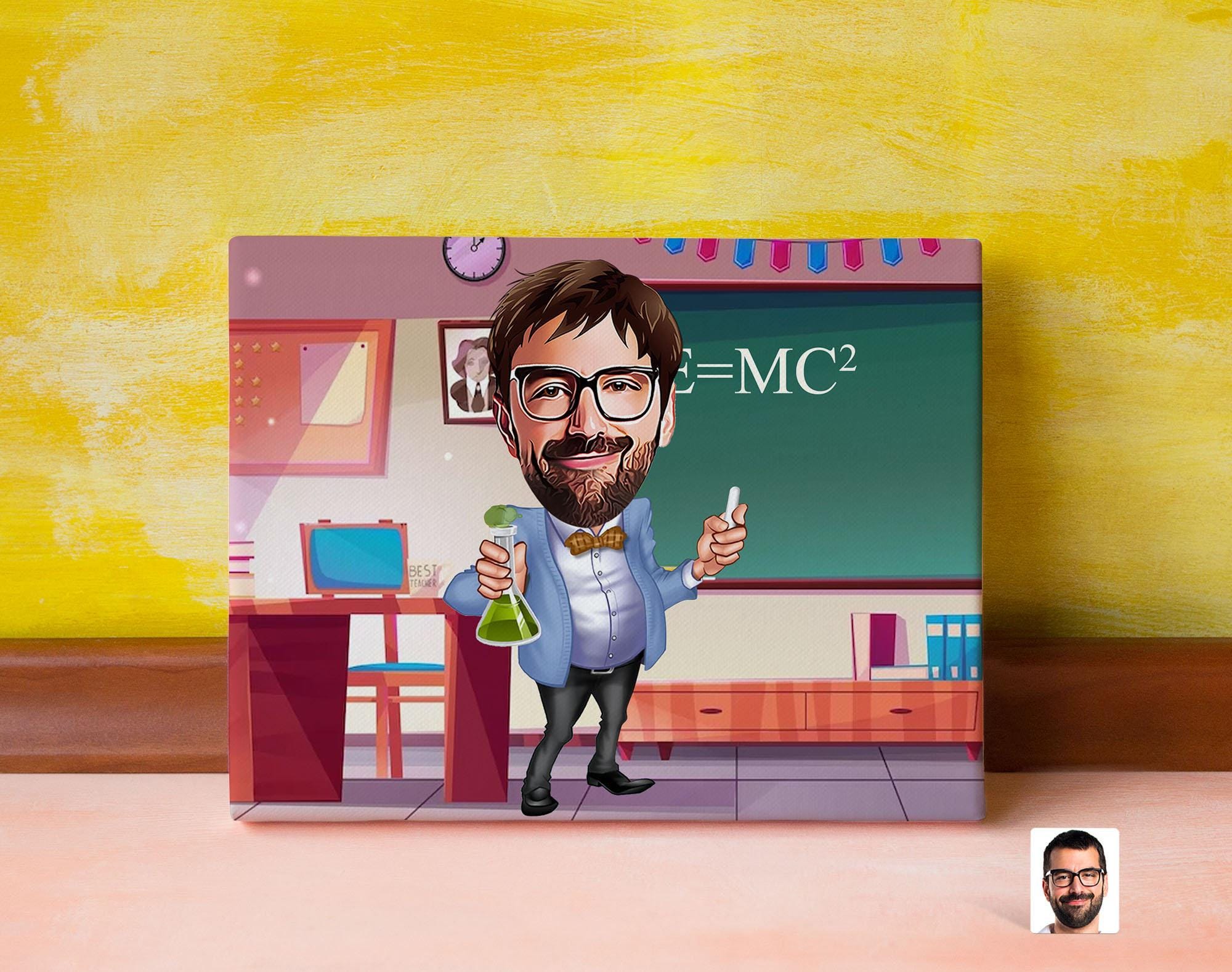 Personalized Science Teacher Caricature Drawing, Cartoon from Photo, Custom Portrait Drawing, Digital Art, Bobblehead, Funny Gift for Him