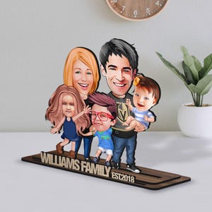 Spersonalizowana 3D drewniana figurka rodzinna z kreskówek, spersonalizowany portret rodzinny z karykaturą, prezent rocznicowy, wystrój domu, prezent dla rodziny
