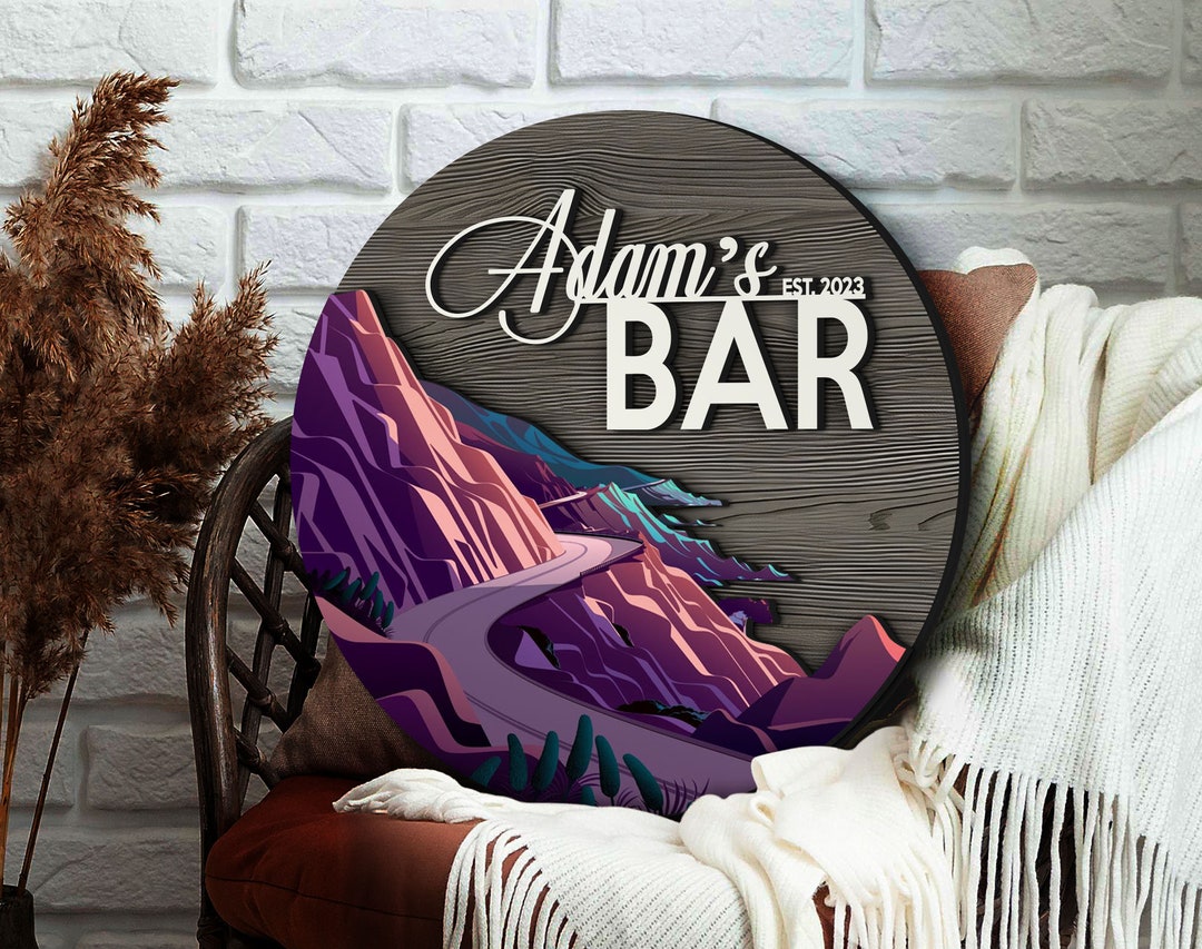Personalized Bar Sign, Round Wooden Sign, Whiskey Bar Decor, Custom ...