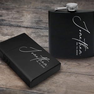 Set regalo con fiaschetta e scatola per sigarette incisa al laser personalizzata, fiaschetta personalizzata da 6 once, custodia per sigarette in metallo, il miglior regalo per lui