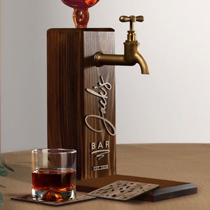 Personalized Embossed Name Wooden Whiskey Dispenser, Wood Dispenser, Liquor Dispenser, Whiskey Fountain, Beverage Dispenser, Drink Dispenser, christmas gift, Anniversary gift, father gift, wine, jack daniels, whiskey bar, pub, pub shed, bar