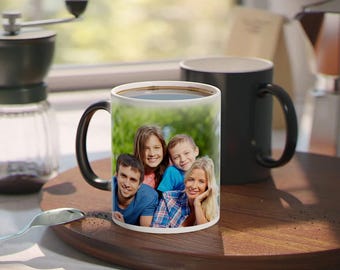 Custom Magic Mug, Personalized Photo Mug, Color Changing Mug, Black To White Mug, Personalized Gift, Heat Activated, Black Magic Mug