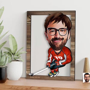 Gepersonaliseerde 3D houten cartoon hockeyspeler muurkunst, aangepaste cartoonportret, woondecoratie, verjaardagscadeau, Kerstmis, jubileumcadeau