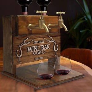 Personalized Embossed Named Wooden Double Faucet Wine Dispenser, Home Bar, Bar Decor, Whiskey, Vodka, Alcoholic Drink Fountain, Gift for Him