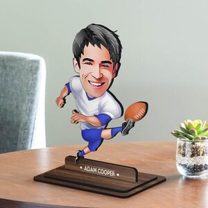Gepersonaliseerde 3D houten cartoon American Football beeldje trinket, kerstcadeau, aangepaste cartoonportret, verjaardagscadeau, cadeau voor hem