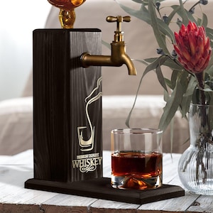 Natural Wooden Gilded Mirror Whiskey Dispenser, Alcoholic Drink Dispenser, Wine, Vodka, Whiskey, Liquor Dispenser, Wooden Whiskey Fountain