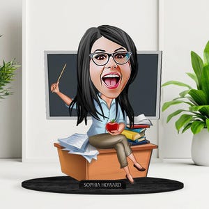 Personalisierte 3D Holz Cartooned Lehrer Figur Schmuckstück, benutzerdefinierte Cartoon Lehrer Porträt, Familiengeschenk, Weihnachtsgeschenk, Geschenk für sie