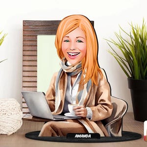 Gepersonaliseerde 3D houten cartoon vrouwelijk beeldje trinket, aangepaste cartoon dame portret, verjaardagscadeau, kerstcadeau, cadeau voor haar