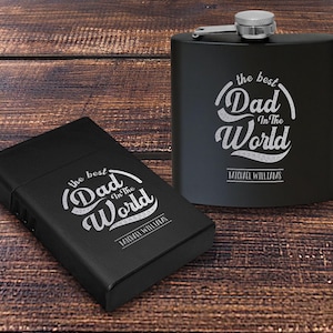 Set regalo con fiaschetta e scatola per sigarette incisa al laser personalizzata, fiaschetta personalizzata da 6 once, custodia per sigarette in metallo, il miglior regalo per papà