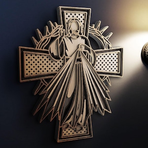 3D Wooden Embossed Divine Mercy Wall Art, Holy Home Decor, 6 Layered Wooden Decor, Rustic Home Decor, Wall Art, Wood Jesus Statue