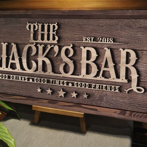 Personalized Handmade Oak Tree Bar Sign, Custom Wood Bar Sign, Bar and ...