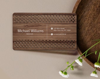 Spersonalizowana wizytówka wycinana laserowo z drewna, niestandardowa wizytówka drewniana, karta osobista, wizytówka z logo, karta z drewna wycinanego laserowo