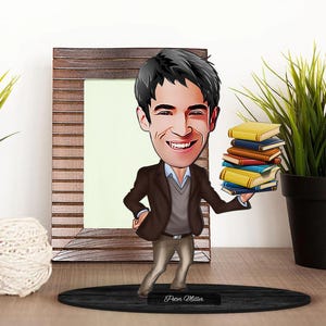 Gepersonaliseerde 3D houten cartoon beeldje leraar trinket, aangepaste cartoon docent portret, familiecadeau, kerstcadeau, cadeau voor leraren