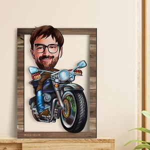 Personalized 3D Wooden Cartooned Motorcycle Rider Wall Art, Custom Cartoon Portrait, Wood Home Decor, Birthday Gift, Christmas Gift