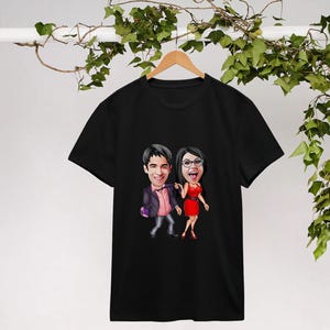 2 stuks zwarte T-shirts gepersonaliseerd met cartoon Valentijnsdag, T-shirt stel, bijpassende T-shirts, valentijnscadeau, cadeau stel, T-shirt op maat