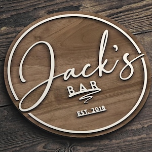 Enseigne de bar 3D personnalisée en bois en relief, Enseigne ronde en bois, Enseigne en bois personnalisée, Enseigne de bar pour la maison, Cabane, Homme des cavernes, Pub, Décoration de bar, Bar de sous-sol image 4