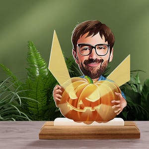Aanpasbare 3D houten standaard cartoon-snuisterij, aangepast cartoonportret, cadeau voor Halloween, Happy Halloween, cadeau voor familie