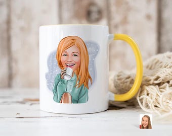 Personalized Coffee Mug with Caricature Portrait Drawing, Custom Cartoon Coffee Mug, Anniversary Gift, Colored Mug, Tea Cup, Gift for Her