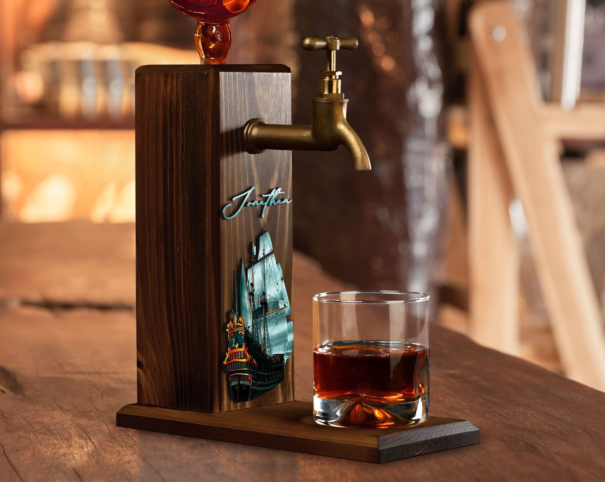 OHKKSD Distributeur de Liqueur de Whisky en Bois pour Bar Maison,  Distributeur de Boissons Alcoolisées avec Robinet pour Cocktail, Bière  Cadeau Saint