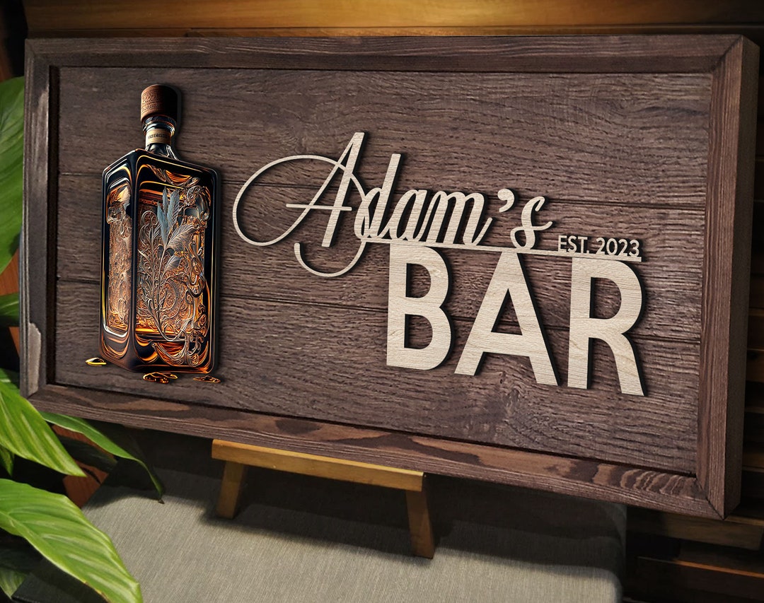 Personalized Handmade Oak Tree Bar Sign Custom Wood Bar Sign Etsy