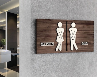 Restroom Door Sign, Men Women WC, Toilet Entrance, Restaurant Sign, Toilet Sign, Wood WC Symbol, Toilet Door Plaque, Gender Restroom Plate