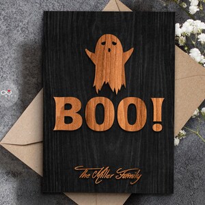Carte de voeux d'Halloween 3D personnalisée en bois en relief, carte de bonbons ou de sorts, cadeau pour lui, cadeau pour elle, cadeau pour la famille, joyeux Halloween