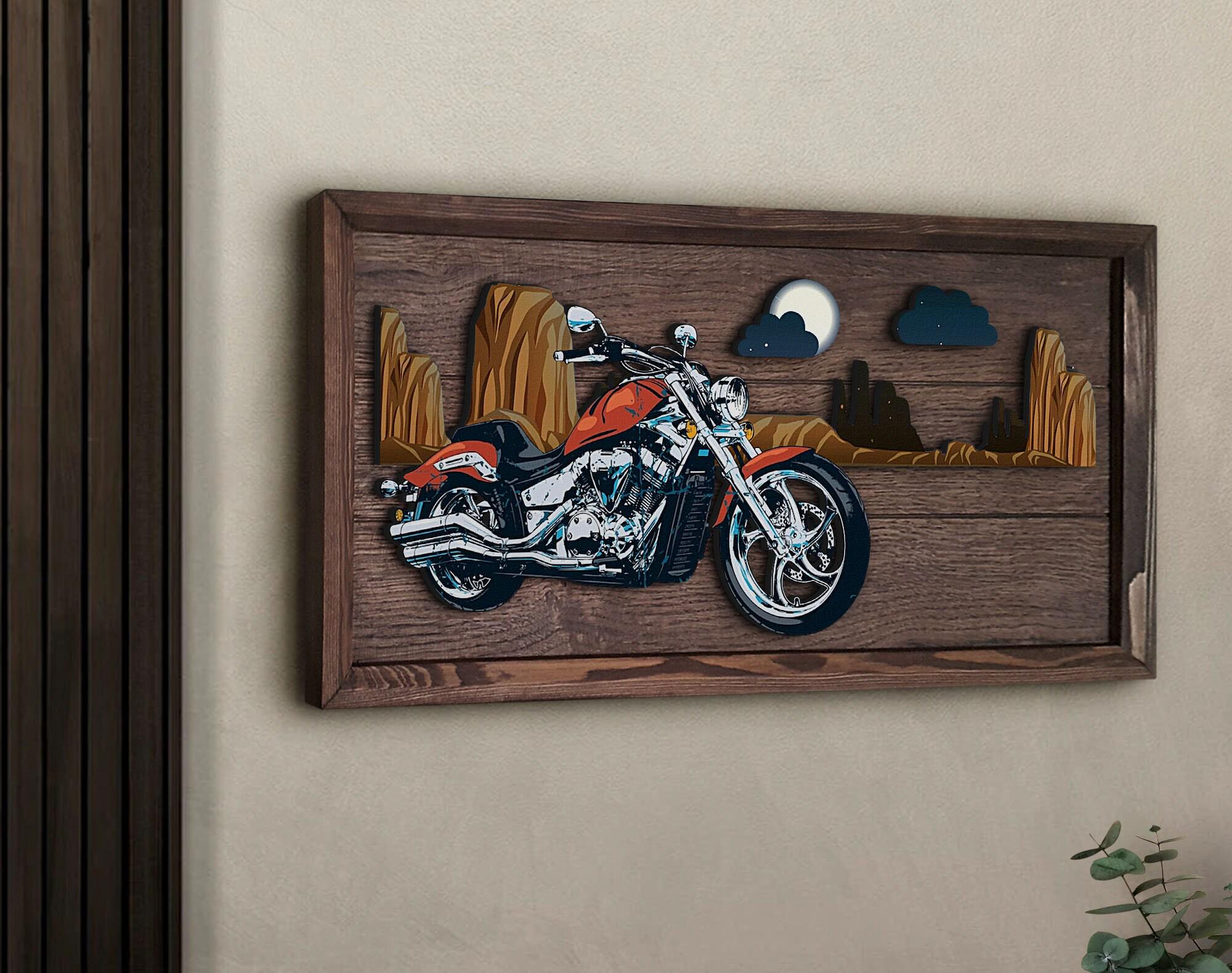 Handmade 3D Oak Tree Motorcycle Wood Painting, Custom Wood