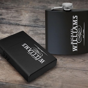 Set regalo con fiaschetta e scatola per sigarette incisa al laser personalizzata, fiaschetta personalizzata da 6 once, custodia per sigarette in metallo, il miglior regalo per lui