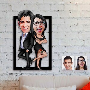 Personalized Caricature Couple Wooden Wall Art, Custom Caricature, Wooden Caricature, Cartoon Family Picture From Photo , Anniversary Gift