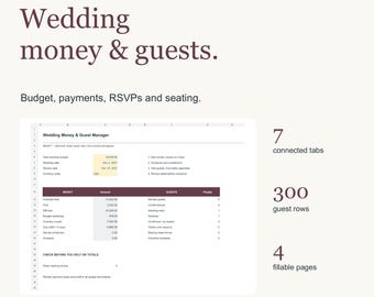 Wedding Budget Spreadsheet for Excel, Guest List, RSVP and Vendor Payment Tracker