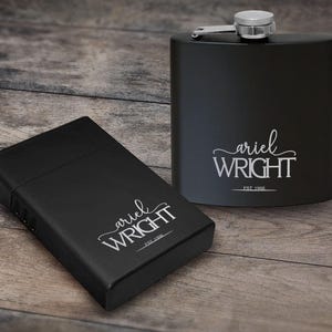 Set regalo con fiaschetta e scatola per sigarette incisa al laser personalizzata, fiaschetta personalizzata da 6 once, custodia per sigarette in metallo, il miglior regalo per lui