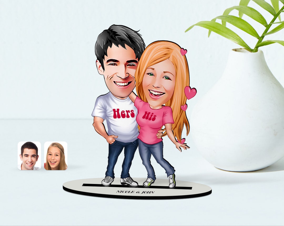 Personalized Caricature Couple Wooden Wall Art, Custom Caricature