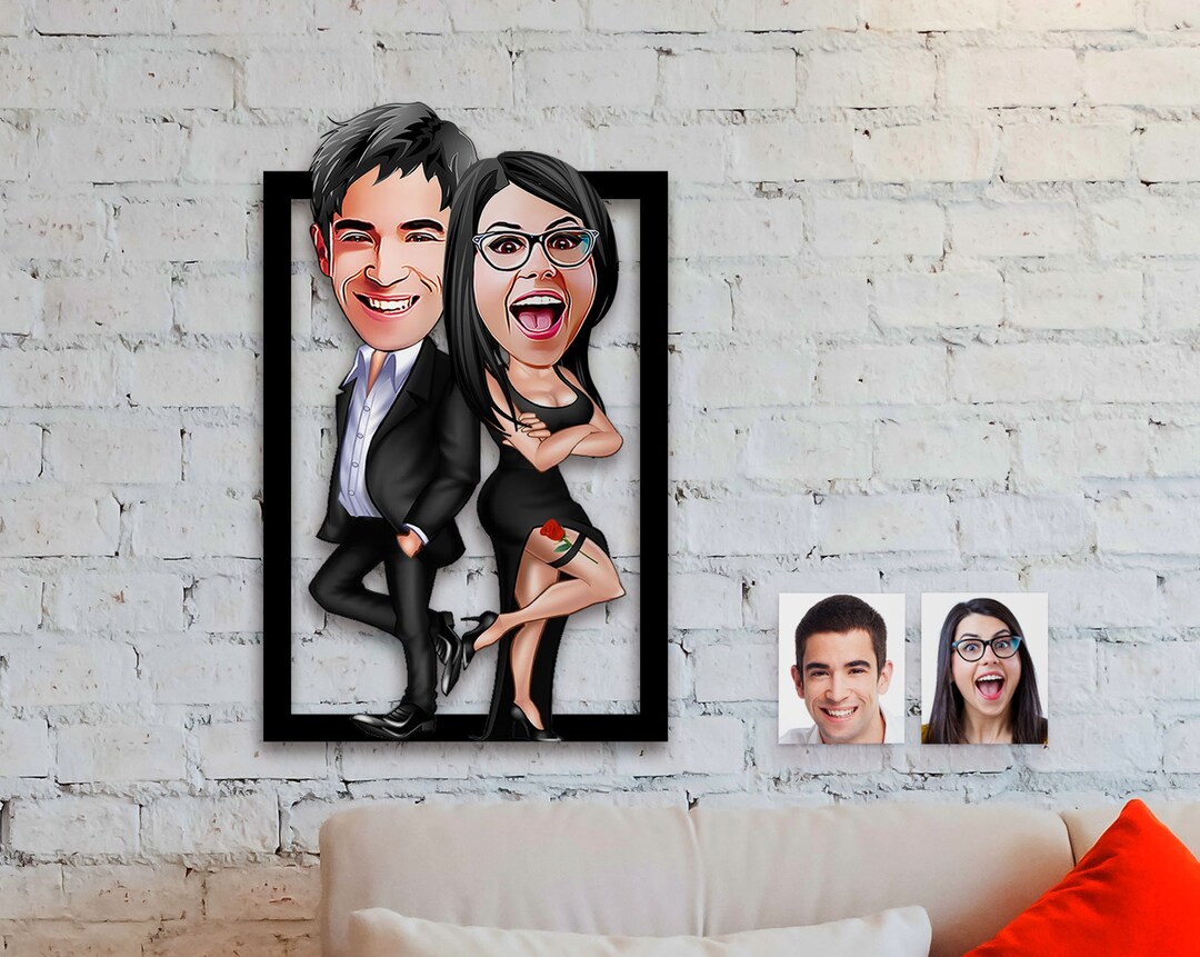Personalized Caricature Couple Wooden Wall Art, Custom Caricature