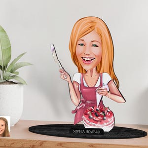 Personalized 3D Wooden Cartooned Chef Figurine Trinket, Custom Cartoon Baker Portrait, Birthday Gift, Christmas Gift, Gift for Her