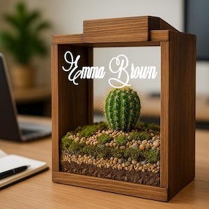 Personalisierte Holzsammelbox | 22,5x24,5 cm Schiebedeckel | Deckel-Sammlung, Terrarium oder Memory-Box, Geschenk für Sie und Ihn