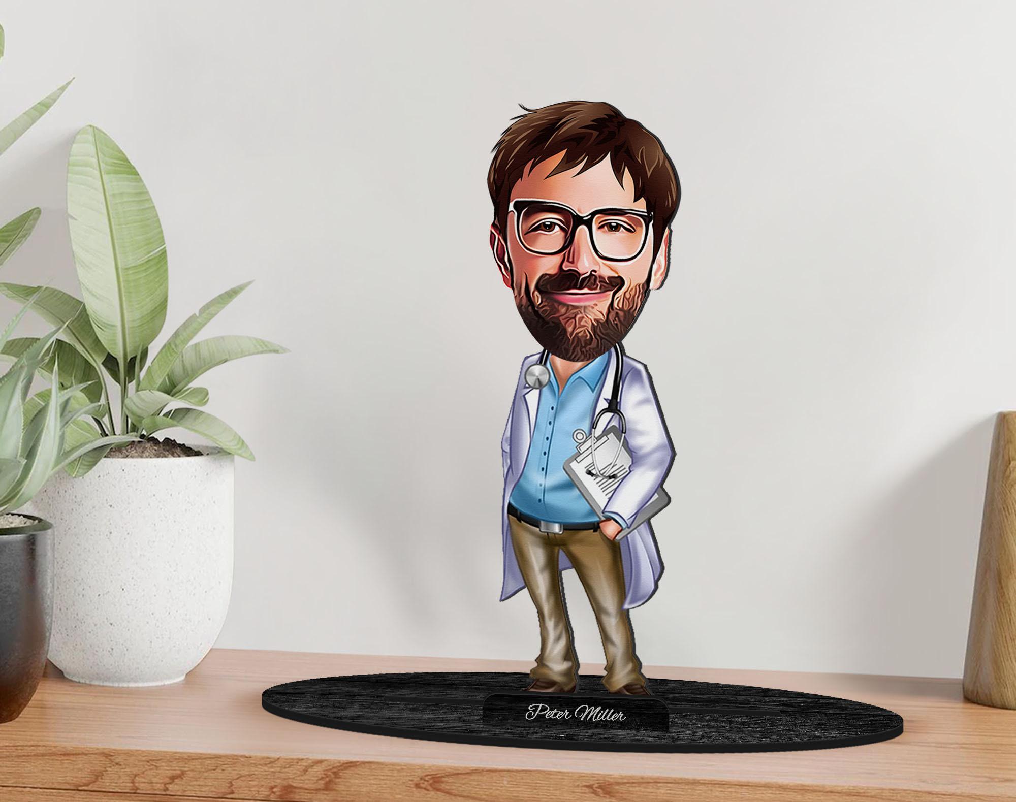 Personalized 3D Wooden Cartooned Doctor Figurine Trinket, Custom Cartoon Scrubs Portrait, Family Gift, Christmas Gift, Gift for Him