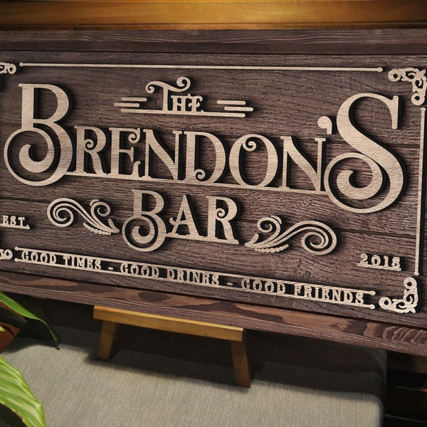 Personalized Handmade Oak Tree Bar Sign, Custom Wood Bar Sign, Bar and Home Bar Decor, Wall Decor, Basement Bar, Man Cave, Pub Sign