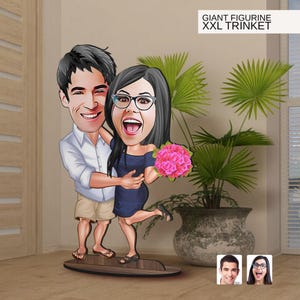 Figurina di grandi dimensioni personalizzata in legno 3D con personaggi dei cartoni animati, ritratto di caricatura personalizzato, regalo di San Valentino, arredamento per la casa, regalo per coppie