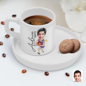 Personalized Espresso Cup with American Football Cartoon Drawing, Christmas Gift, Custom Caricature Turkish Coffee Cup, Coffee Lovers Gift