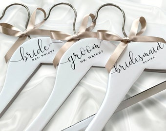 Personalized White Wedding Hanger, Natural Wood Engraved Wedding Hanger, Gridesmaid Hanger, Wedding Dress Hanger, Bride Hanger, Groom Hanger