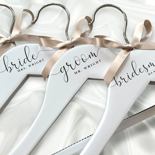 Personalized White Wedding Hanger, Natural Wood Engraved Wedding Hanger, Gridesmaid Hanger, Wedding Dress Hanger, Bride Hanger, Groom Hanger