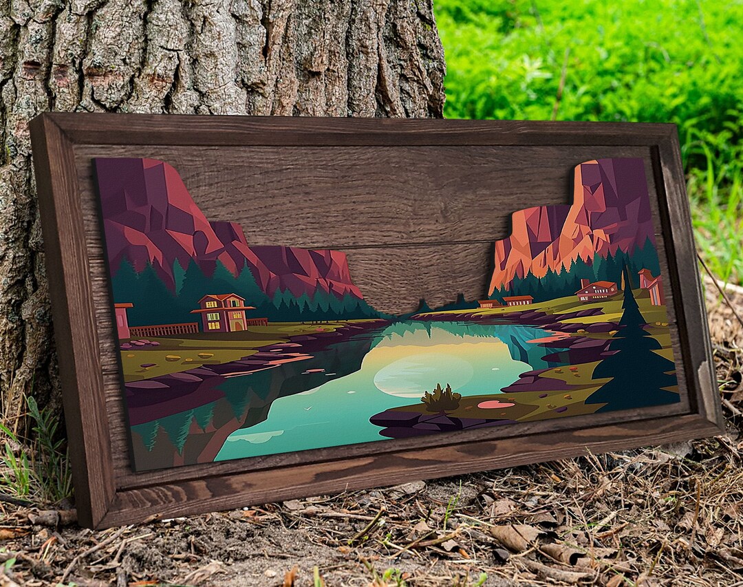 Handmade 3D Oak Tree Modern Landscape Wood Painting, Custom Wood Wall
