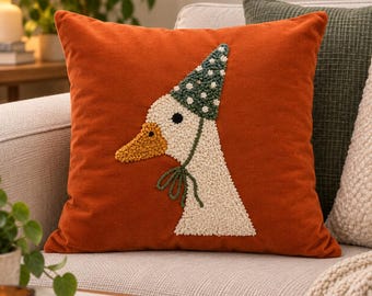 Punch Needle Embroidered Pillow Cover, 43x43 cm, Colorful Decorative Throw Case (15 Designs)