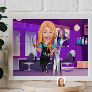 Personalized Hairdresser, Coiffeur Caricature Drawing, Cartoon from Photo, Custom Portrait Drawing, Digital Art, Bobblehead Drawing