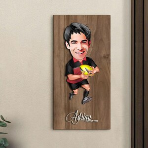 Personalized 3D Wooden Cartoon American Football Player Sign, Custom Caricature Portrait, Christmas Gift, Wall Art, Home Decor, Gift for Him
