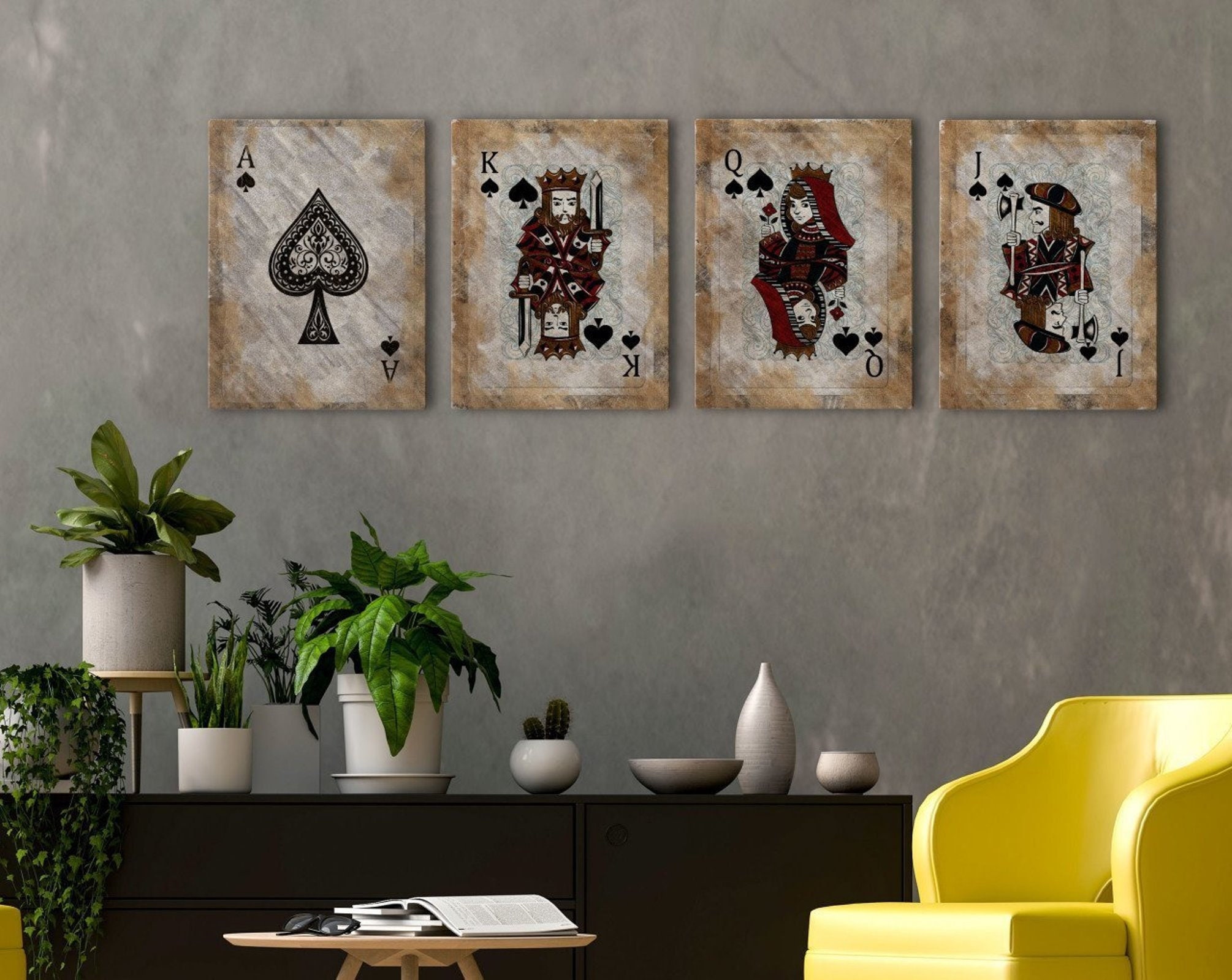  4 Playing Card King Queen Jack Joker Suited Royal Family Poker  Art Prints 12x12: Posters & Prints