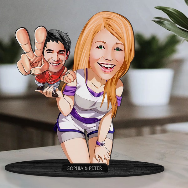 Amante de dibujos animados de madera 3D personalizado - Baratija de figura de pareja, retrato de dibujos animados personalizado, regalo de cumpleaños, Navidad, regalo de aniversario